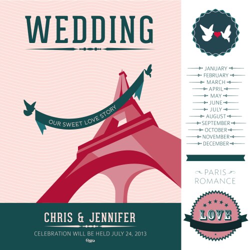 Paris Wedding Invitation - Romantic Style Vector Image