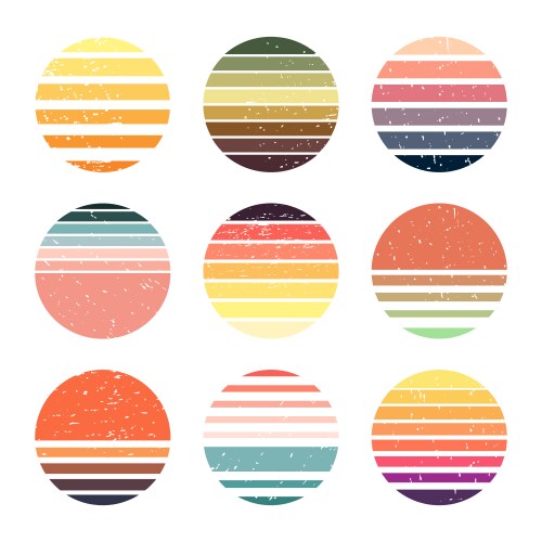 Sunset retro gradient badges circle sunrise Vector Image