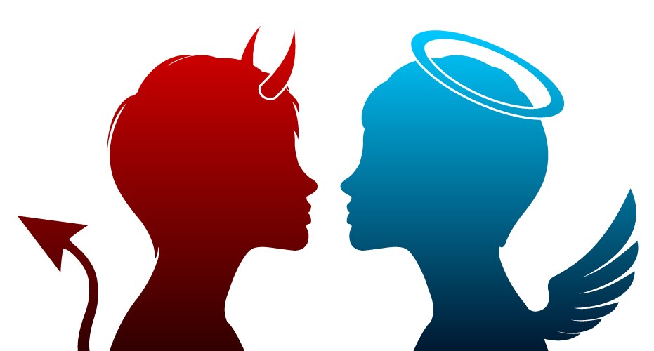 Angel and devil silhouette vector image