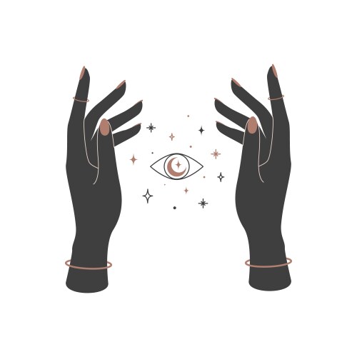 Mystical celestial shining eye between woman hands Vector Image