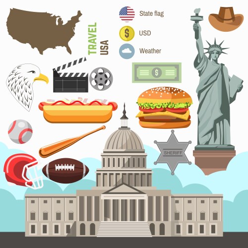 Usa culture symbol set europe travel direction vector image