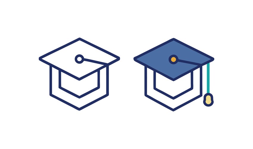 Two Graduation Caps - Line Art Vector Image