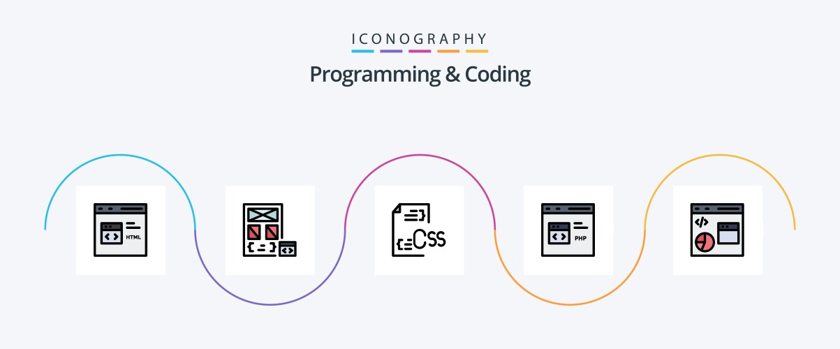 Programming and coding line filled flat 5 icon vector image