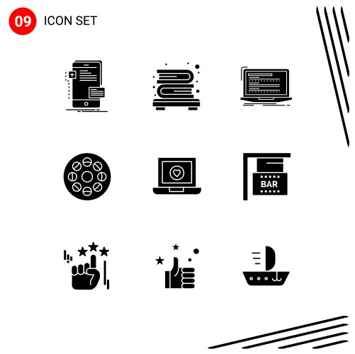 Set 9 solid glyphs on grid for computer roll vector image