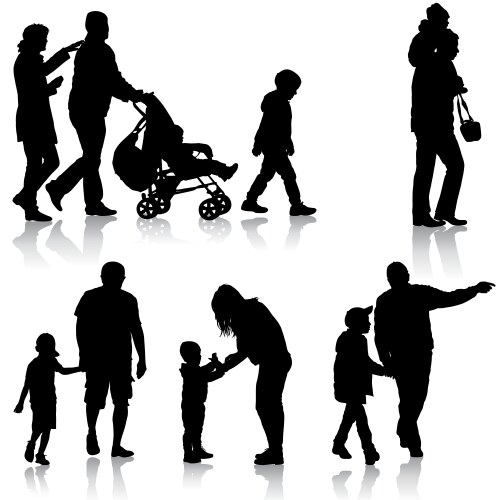 Black Family Silhouettes with Pram Vector Image