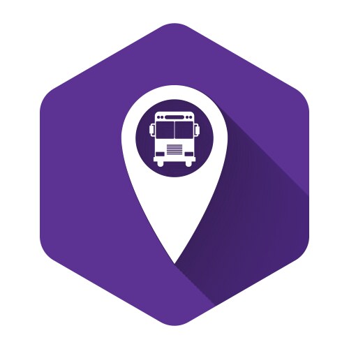 White map pointer with bus icon isolated long vector image