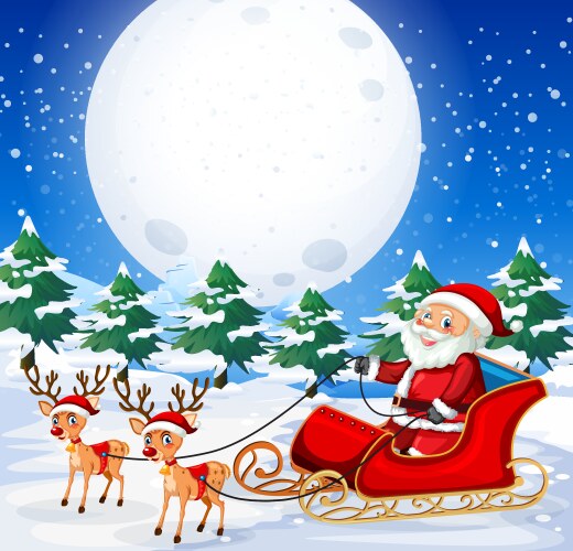 Santa Claus Riding Sleigh at Night Vector Image