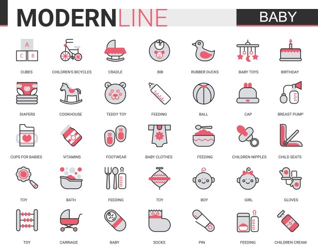 Baby care flat line web icon vector image