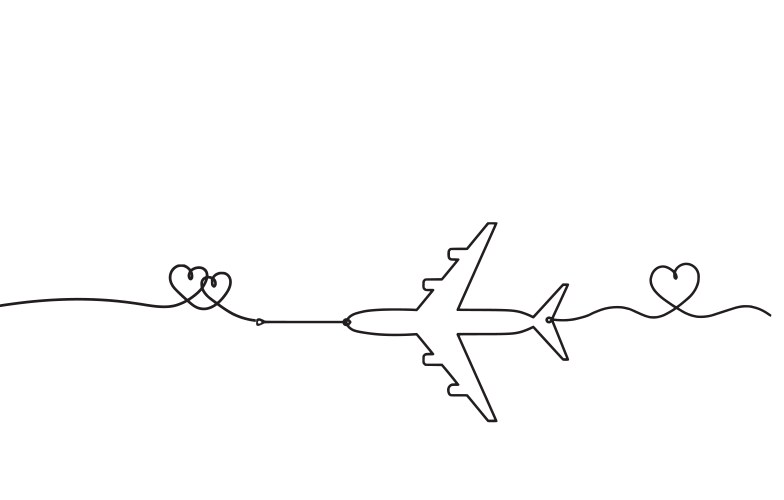 Abstract hearts with plane as continuous line vector image