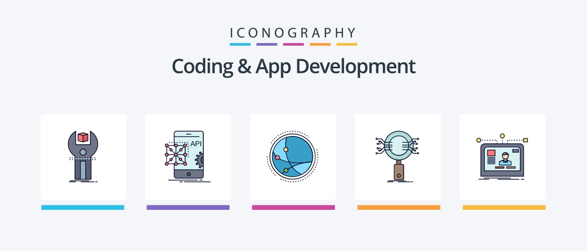 Coding and app development line filled 5 icon vector image