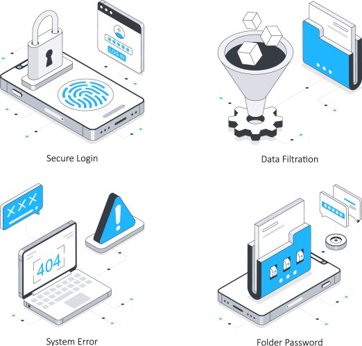Data security isometric set 7 vector image