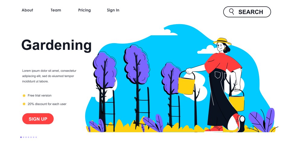 gardening concept for landing page template vector