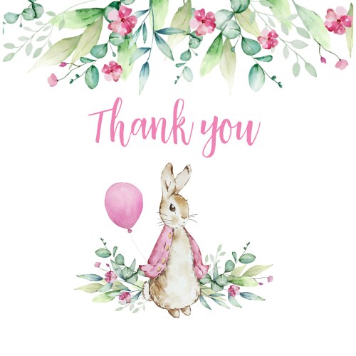 Watercolor Peter Rabbit Thank You Card Vector Image
