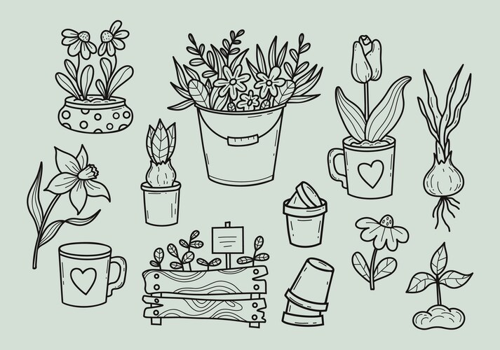 Spring Garden Flowers Sketch Vector Image