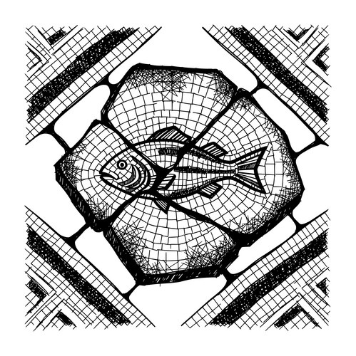 Geometric Fish Mosaic Sketch Vector Image