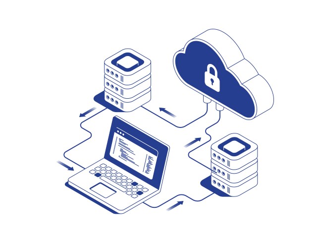 Secure cloud programming concept with developer vector image