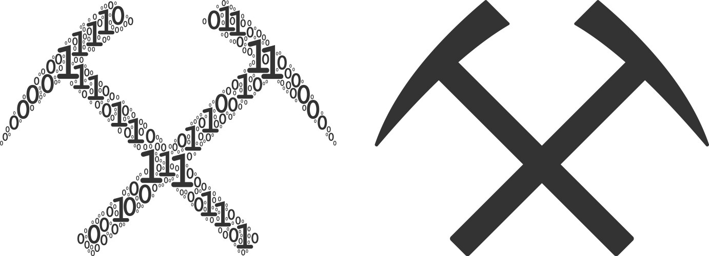 Mining hammers mosaic of binary digits vector image