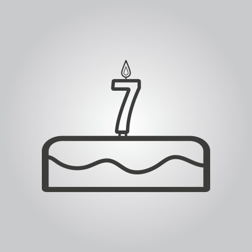 Cake with candles in the form of number 7 icon vector image