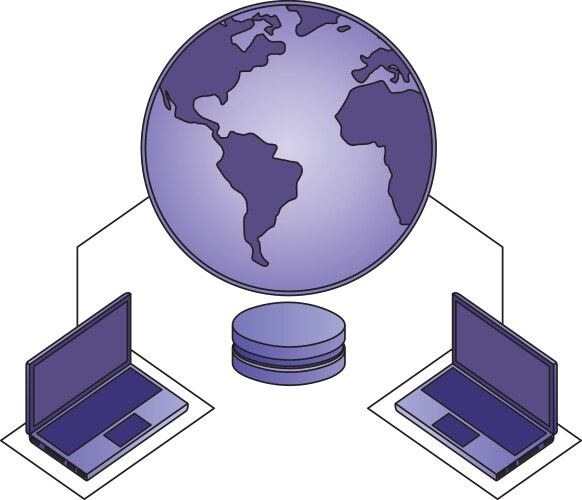 Database center security connection laptops data vector image