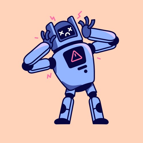 Dead cyborg with program bug broken robot vector image