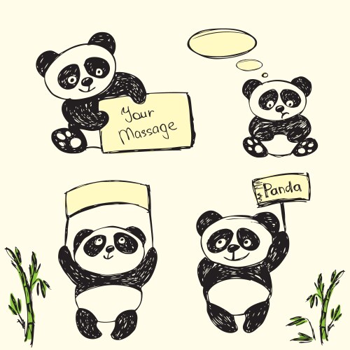 Adorable Panda Poses with Bamboo Vector Image