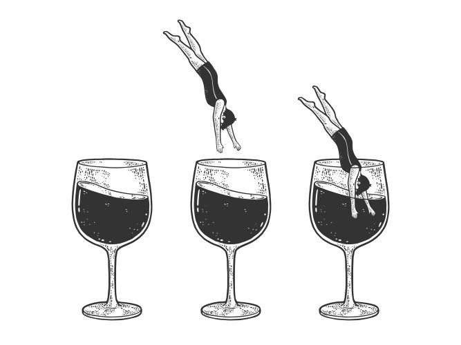 Diver in Wine Glass Sketch Vector Image