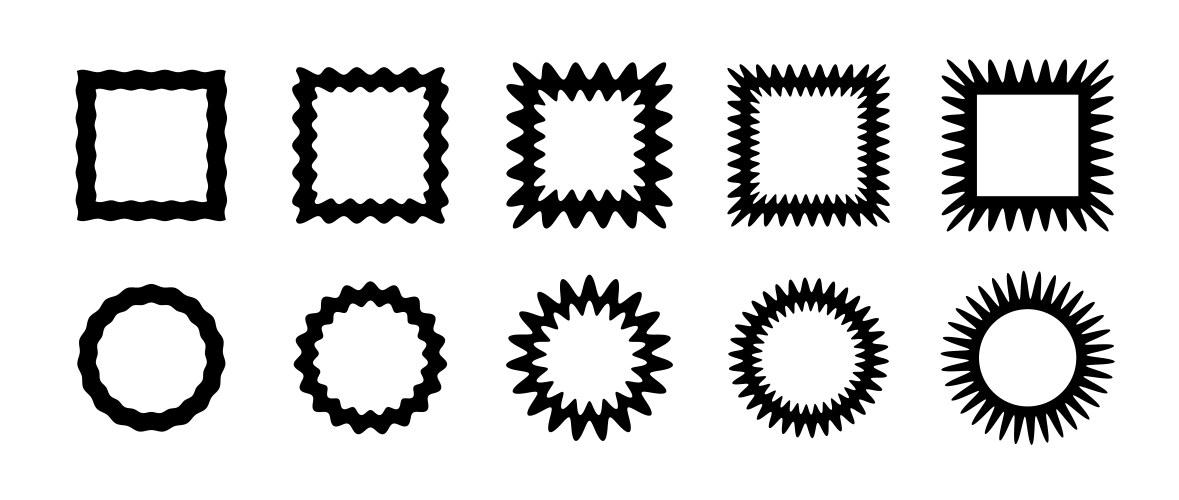 Zig zag edge square and circle frames collection Vector Image