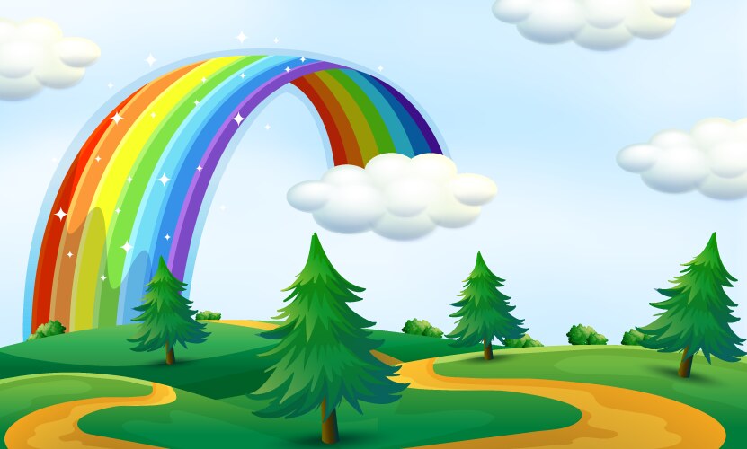 beautiful landscape with rainbow vector image vector image