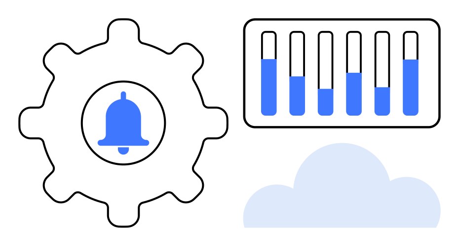 Gear with notification bell data chart and cloud vector image