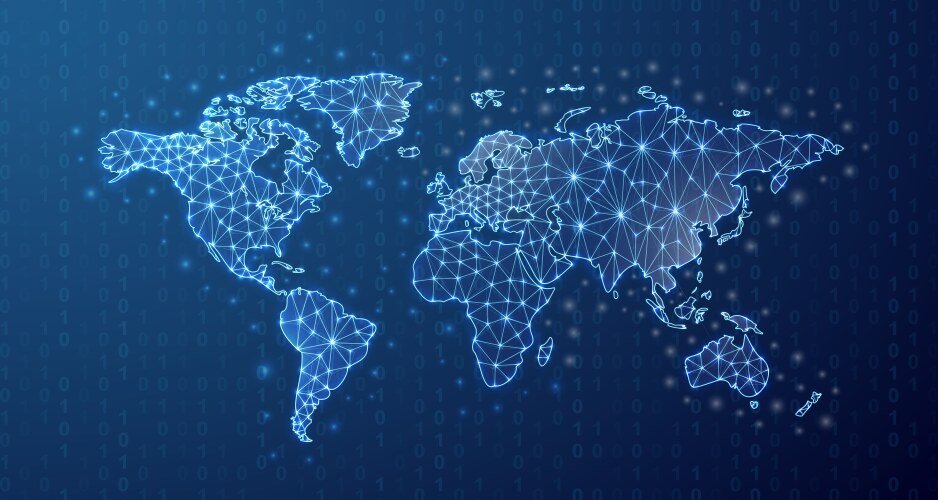 World map polygonal symbol with binary code vektorbild