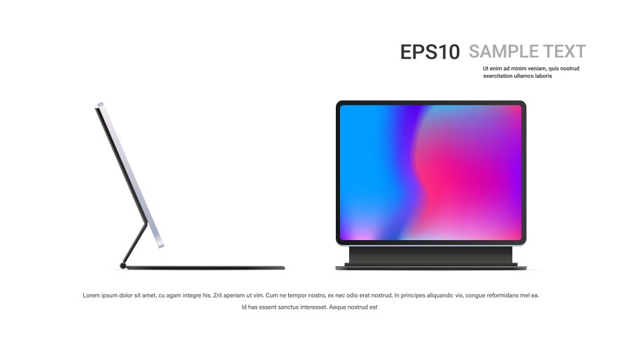 Modern tablet computer with keyboard and colored vector image