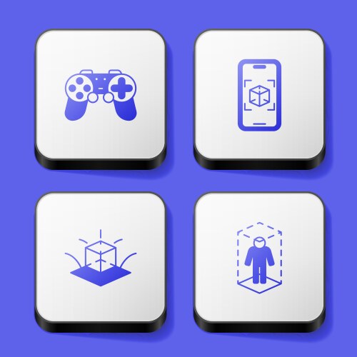 Set gamepad 3d modeling and icon white square vector image
