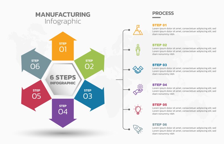 Visual data presentation cycle diagram with 6 vector image
