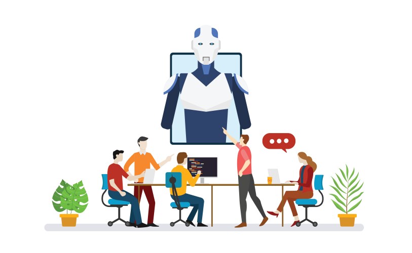 Ai artificial intelligence robot team developer vector image