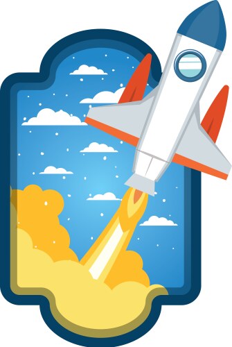 Frame with rocket taking off in clouds background vector image