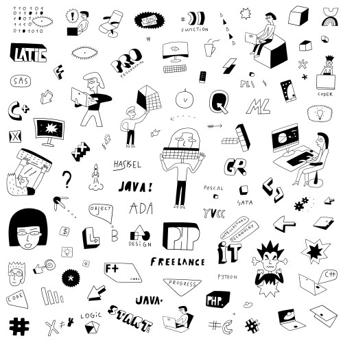 programming computer technology - doodles vector