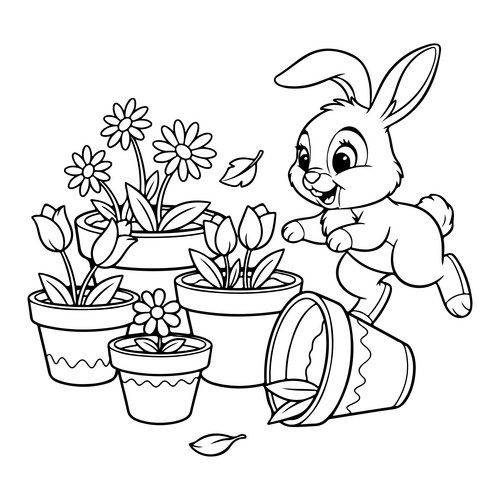 Running Bunny with Flower Pots Vector Image