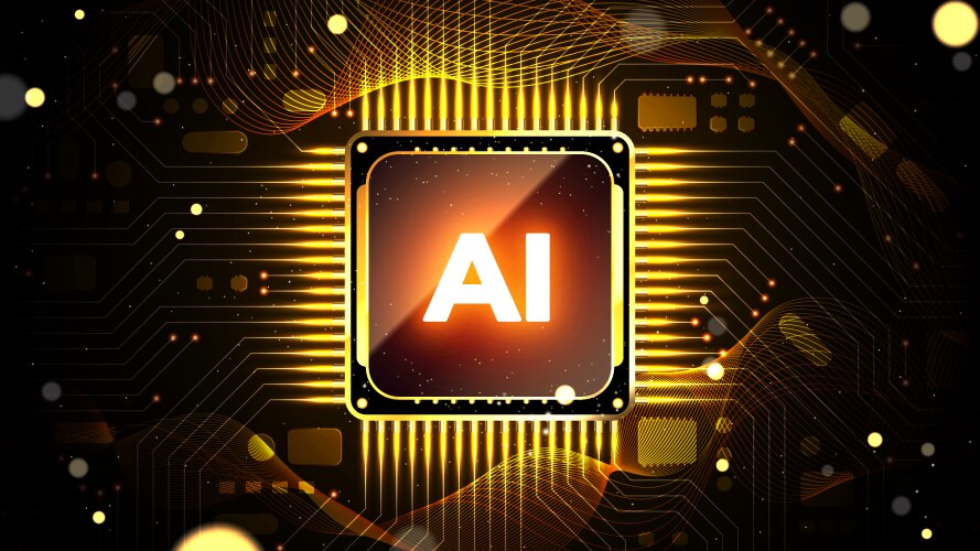 Glowing ai chipset processor and circuits vector image