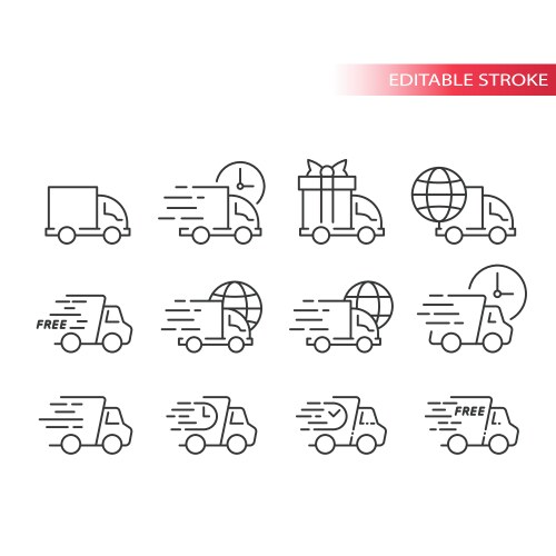 delivery truck or lorry line icon set vector image