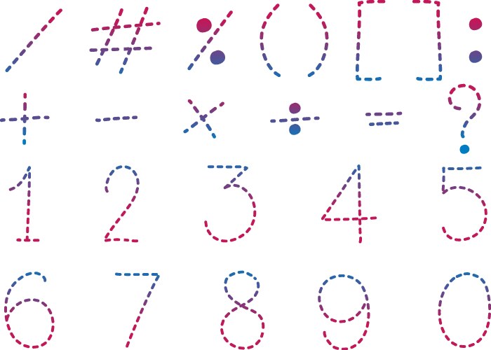 Font design for numbers and signs in dot lines vector image