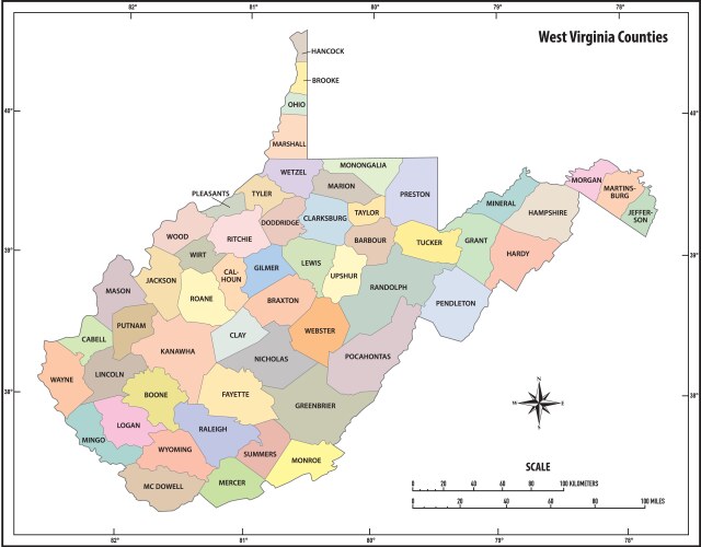 West Virginia State Map - Colorful Outline Vector Image