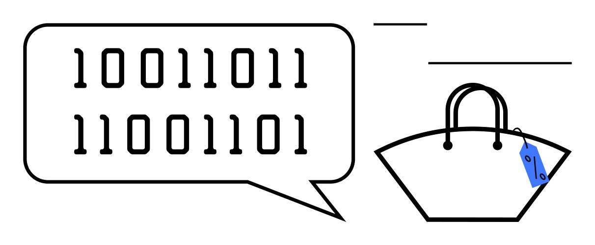 Binary code in speech bubble next to handbag vector image