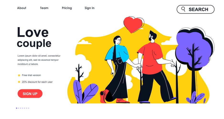 love couple concept for landing page template vector