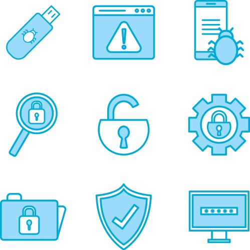 Isolated security line and fill style icon set vector image