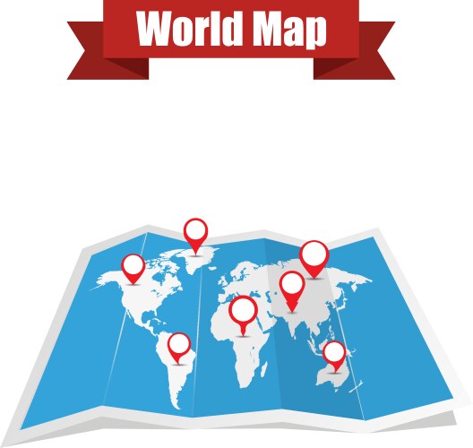 World map with shadow and pointers vector image