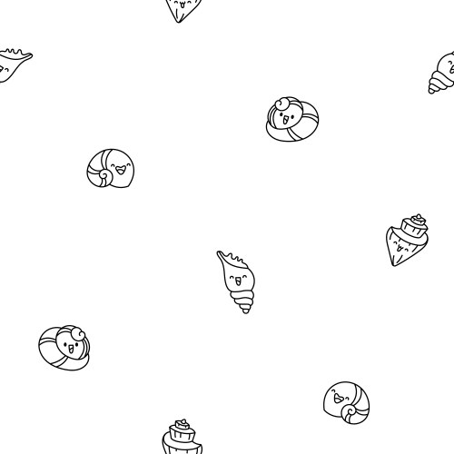 Cute kawaii sea shell coloring page Royalty Free Vector