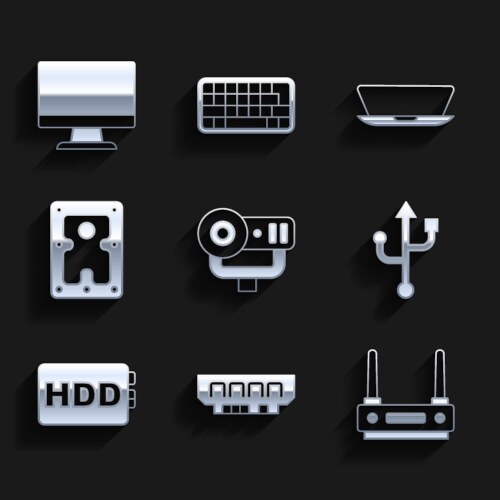 Set web camera ram random access memory router vector image