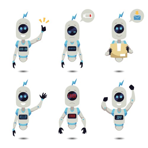 Floating robots set with various emotions vector image