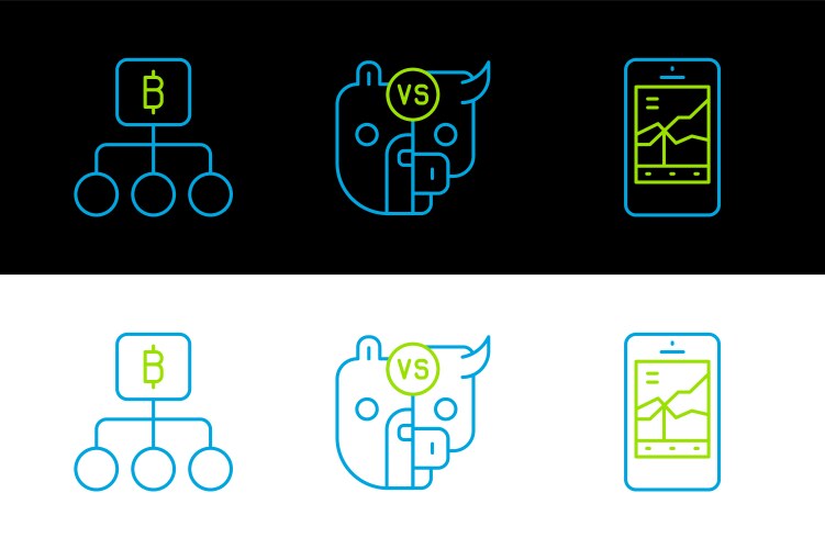 Set line mobile stock trading blockchain vector image