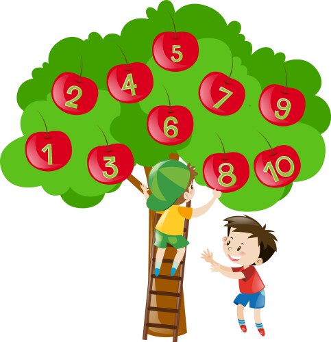 counting numbers with apples on the tree vector